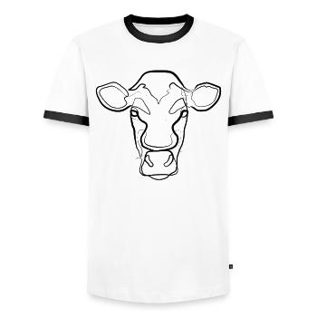 Vache - one line drawing - T-shirt contrasté Homme - blanc/noir - Devant - AI Model Female 172 light (172cm) & AI Model Male 178 dark (178cm)