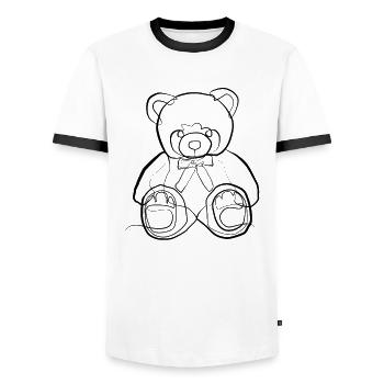 Teddy bear - one line drawing - Men's Ringer Shirt - white/black - Front - AI Model Female 172 light (172cm) & AI Model Male 178 dark (178cm)
