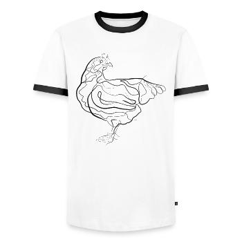Hahn Chicken - one line drawing - Men's Ringer Shirt - white/black - Front - AI Model Female 172 light (172cm) & AI Model Male 178 dark (178cm)