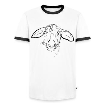 Shepherd Sheep - one line drawing - Men's Ringer Shirt - white/black - Front - AI Model Female 172 light (172cm) & AI Model Male 178 dark (178cm)