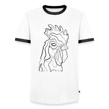 Hahn - one line drawing - Men's Ringer Shirt - white/black - Front - AI Model Female 172 light (172cm) & AI Model Male 178 dark (178cm)
