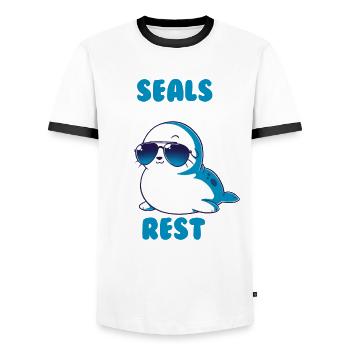 Robbe Tier Sommer Geschenk - Männer Kontrast-T-Shirt - Weiß/Schwarz - Vorne - AI Model Female 172 light (172cm) & AI Model Male 178 dark (178cm)