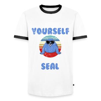 Robbe Seelöwe - Männer Kontrast-T-Shirt - Weiß/Schwarz - Vorne - AI Model Female 172 light (172cm) & AI Model Male 178 dark (178cm)