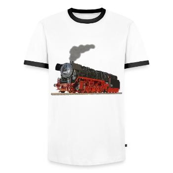 Dampflok Lokomotive Eisenbahn Geschenkidee - Männer Kontrast-T-Shirt - Weiß/Schwarz - Vorne - AI Model Female 172 light (172cm) & AI Model Male 178 dark (178cm)