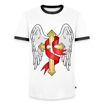 Croix Chrétiens Jésus Don Religion Pape - T-shirt contrasté Homme - blanc/noir - Devant - AI Model Female 172 light (172cm) & AI Model Male 178 dark (178cm)