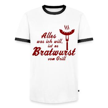 Alles Was Ich Will Ist Ne Bratwurst Vom Grill - Männer Kontrast-T-Shirt - Weiß/Schwarz - Vorne - AI Model Female 172 light (172cm) & AI Model Male 178 dark (178cm)