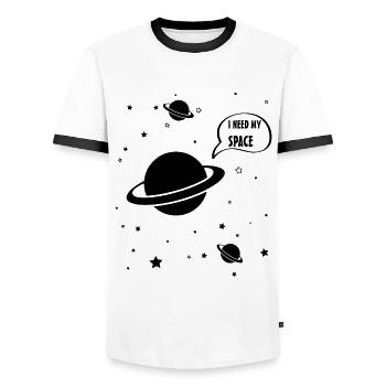 Universe - Men's Ringer Shirt - white/black - Front - AI Model Female 172 light (172cm) & AI Model Male 178 dark (178cm)