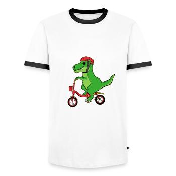 Dino Fahrrad Geschenk Shirt - Männer Kontrast-T-Shirt - Weiß/Schwarz - Vorne - AI Model Female 172 light (172cm) & AI Model Male 178 dark (178cm)