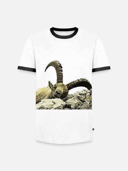 Walser Steinbock Relax - Männer Kontrast-T-Shirt - Weiß/Schwarz