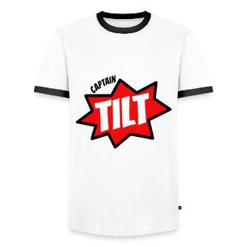 Captain Tilt - Pinball and Flipper - Men's Ringer Shirt - white/black - Front - AI Model Female 172 light (172cm) & AI Model Male 178 dark (178cm)