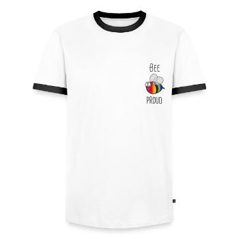 Bee Proud - Drapeau arc-en-ciel de la fierté gaie, LGBT - T-shirt contrasté Homme - blanc/noir - Devant - AI Model Female 172 light (172cm) & AI Model Male 178 dark (178cm)