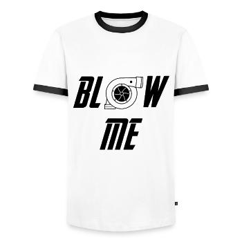 Blow Me Turbocharger Bi-Turbo Shirt - Men's Ringer Shirt - white/black - Front - AI Model Female 172 light (172cm) & AI Model Male 178 dark (178cm)