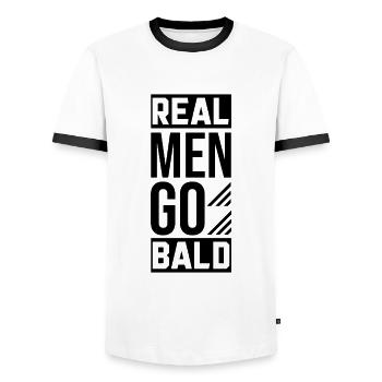 No Hair Hairstyle Bald Head Bald Bald Wearer - Men's Ringer Shirt - white/black - Front - AI Model Female 172 light (172cm) & AI Model Male 178 dark (178cm)