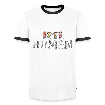 HUMAN - Anti Rassismus - Diversity - gegen Rechts - Men's Ringer Shirt - white/black - Front - AI Model Female 172 light (172cm) & AI Model Male 178 dark (178cm)