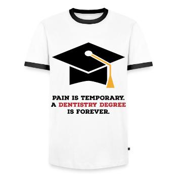 dentistry - Men's Ringer Shirt - white/black - Front - AI Model Female 172 light (172cm) & AI Model Male 178 dark (178cm)