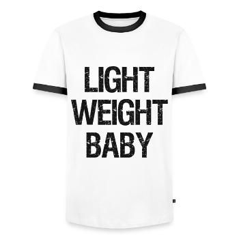 Light Weight Baby - Bodybuilding Training Gym - Men's Ringer Shirt - white/black - Front - AI Model Female 172 light (172cm) & AI Model Male 178 dark (178cm)