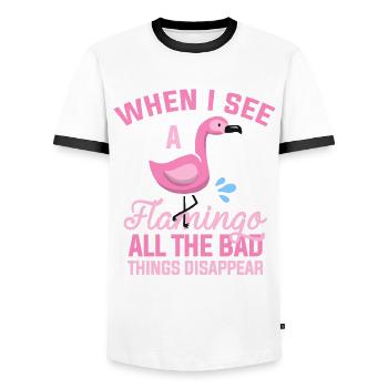 Flamingo Tier - Männer Kontrast-T-Shirt - Weiß/Schwarz - Vorne - AI Model Female 172 light (172cm) & AI Model Male 178 dark (178cm)