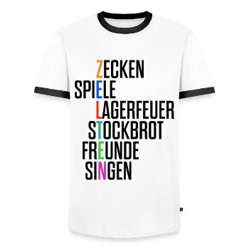 Campen Camping Zelten Zeltlager Pfadfinder KJG - Männer Kontrast-T-Shirt - Weiß/Schwarz - Vorne - AI Model Female 172 light (172cm) & AI Model Male 178 dark (178cm)