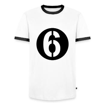 Rouleaux en tôle Numéro de départ 6 - T-shirt contrasté Homme - blanc/noir - Devant - AI Model Female 172 light (172cm) & AI Model Male 178 dark (178cm)