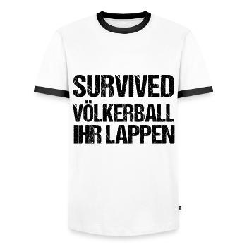 Survived Völkerball ihr Lappen | Dodgeball | Sport - Männer Kontrast-T-Shirt - Weiß/Schwarz - Vorne - AI Model Female 172 light (172cm) & AI Model Male 178 dark (178cm)
