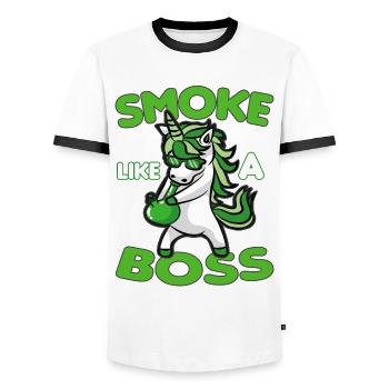 SMOKE LIKE A BOSS Licorne fumante Weed Kiffer - T-shirt contrasté Homme - blanc/noir - Devant - AI Model Female 172 light (172cm) & AI Model Male 178 dark (178cm)