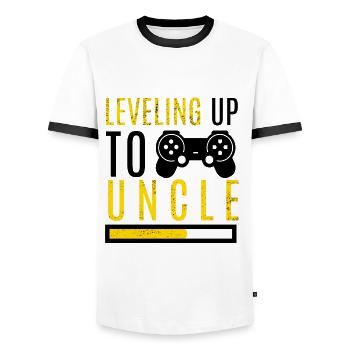 Level Up Uncle Family Nephew Child Pregnancy - Men's Ringer Shirt - white/black - Front - AI Model Female 172 light (172cm) & AI Model Male 178 dark (178cm)