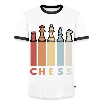 CHESS RETRO Schachspieler Schachfiguren Schach - Männer Kontrast-T-Shirt - Weiß/Schwarz - Vorne - AI Model Female 172 light (172cm) & AI Model Male 178 dark (178cm)