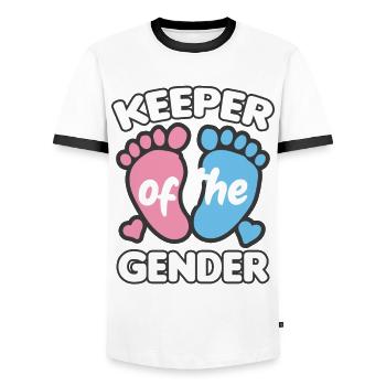 KEEPER OF THE GENDER Girl or Boy Birth - Men's Ringer Shirt - white/black - Front - AI Model Female 172 light (172cm) & AI Model Male 178 dark (178cm)