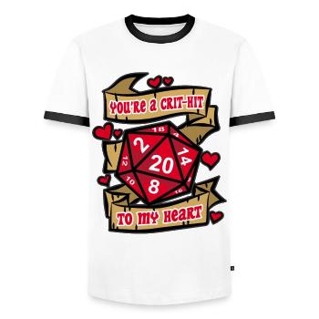 YOU’RE A CRIT HIT TO MY HEART Fantasy RPG Amour - T-shirt contrasté Homme - blanc/noir - Devant - AI Model Female 172 light (172cm) & AI Model Male 178 dark (178cm)