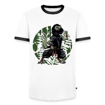 Ninja Dinosaur Martial Arts Ninjutsu Fighter - Men's Ringer Shirt - white/black - Front - AI Model Female 172 light (172cm) & AI Model Male 178 dark (178cm)