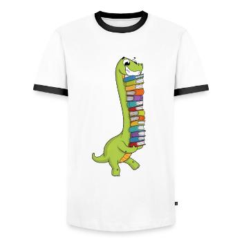 Dinosaures Dino Livre Lire Livres de ver de bibliothèque - T-shirt contrasté Homme - blanc/noir - Devant - AI Model Female 172 light (172cm) & AI Model Male 178 dark (178cm)
