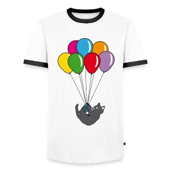 Funny black cat balloon - Men's Ringer Shirt - white/black - Front - AI Model Female 172 light (172cm) & AI Model Male 178 dark (178cm)