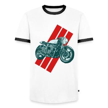 Moto vintage - T-shirt contrasté Homme - blanc/noir - Devant - AI Model Female 172 light (172cm) & AI Model Male 178 dark (178cm)