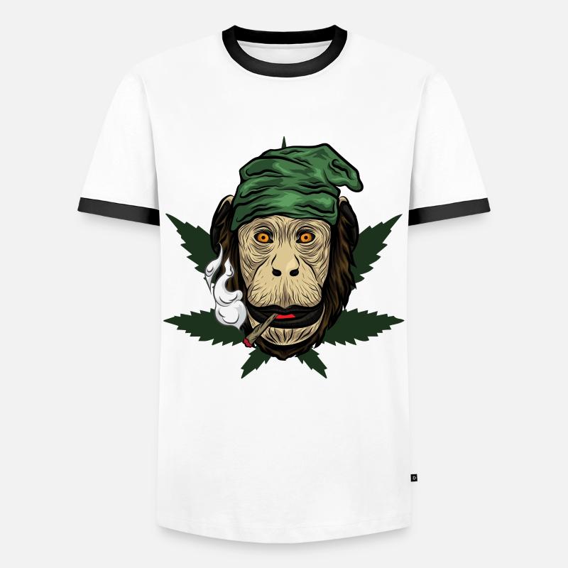 Kiffender Monkey With Joint - Men's Ringer Shirt - white/black