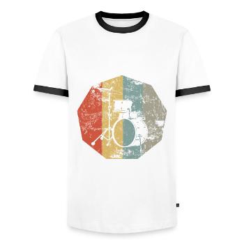 Batterie Rétro Instrument de Musique Cadeau - T-shirt contrasté Homme - blanc/noir - Devant - AI Model Female 172 light (172cm) & AI Model Male 178 dark (178cm)