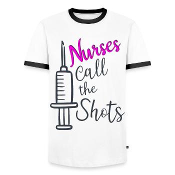 Nurse funny shirt - Men's Ringer Shirt - white/black - Front - AI Model Female 172 light (172cm) & AI Model Male 178 dark (178cm)