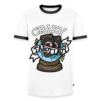 CRAZY TAROT LADY La mort Tarot Cartes Clairvoyant - T-shirt contrasté Homme - blanc/noir - Devant - AI Model Female 172 light (172cm) & AI Model Male 178 dark (178cm)
