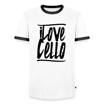 Cellospieler Violoncello Instrument Cello Cellist - Männer Kontrast-T-Shirt - Weiß/Schwarz - Vorne - AI Model Female 172 light (172cm) & AI Model Male 178 dark (178cm)