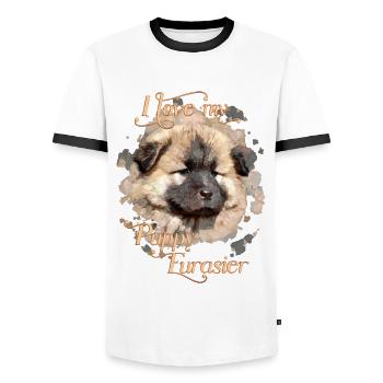 Mon chien Eurasier - T-shirt contrasté Homme - blanc/noir - Devant - AI Model Female 172 light (172cm) & AI Model Male 178 dark (178cm)