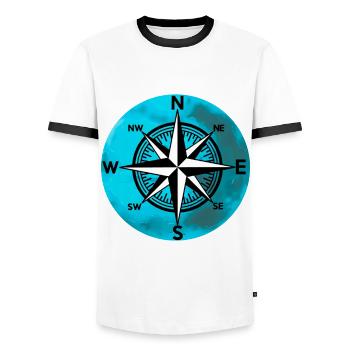 Compass Planet Wind Rose Travel Nautical - Men's Ringer Shirt - white/black - Front - AI Model Female 172 light (172cm) & AI Model Male 178 dark (178cm)