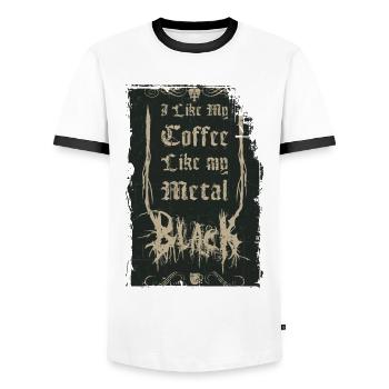 Like My Coffee Like My Metal - Black - Men's Ringer Shirt - white/black - Front - AI Model Female 172 light (172cm) & AI Model Male 178 dark (178cm)