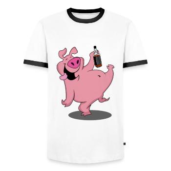 Cochon avec alcool de bière Sauf motif de fête - T-shirt contrasté Homme - blanc/noir - Devant - AI Model Female 172 light (172cm) & AI Model Male 178 dark (178cm)