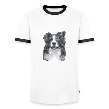 Border Collie - Männer Kontrast-T-Shirt - Weiß/Schwarz - Vorne - AI Model Female 172 light (172cm) & AI Model Male 178 dark (178cm)