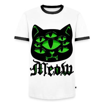 Cat Gothic Goth Halloween Spooky Meow Gift - Men's Ringer Shirt - white/black - Front - AI Model Female 172 light (172cm) & AI Model Male 178 dark (178cm)