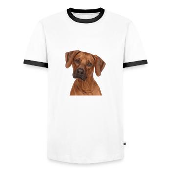 Rhodesian Ridgeback Hund - Männer Kontrast-T-Shirt - Weiß/Schwarz - Vorne - AI Model Female 172 light (172cm) & AI Model Male 178 dark (178cm)