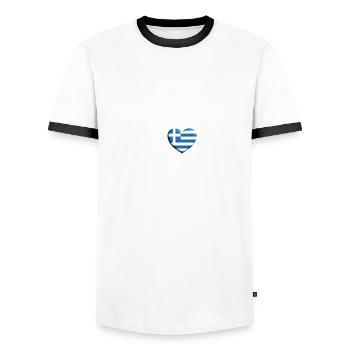 Drapeau de battement de coeur de la Grèce cadeau de coeur ECG - T-shirt contrasté Homme - blanc/noir - Devant - AI Model Female 172 light (172cm) & AI Model Male 178 dark (178cm)
