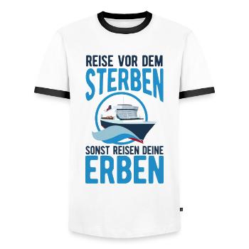 Rentner Kreuzfahrt Geschenk - Männer Kontrast-T-Shirt - Weiß/Schwarz - Vorne - AI Model Female 172 light (172cm) & AI Model Male 178 dark (178cm)