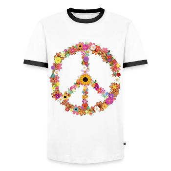 Peace symbol with floral hippie - Men's Ringer Shirt - white/black - Front - AI Model Female 172 light (172cm) & AI Model Male 178 dark (178cm)