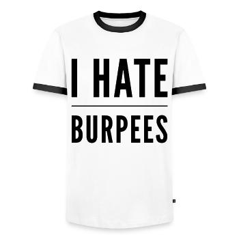 I hate burpees - Men's Ringer Shirt - white/black - Front - AI Model Female 172 light (172cm) & AI Model Male 178 dark (178cm)