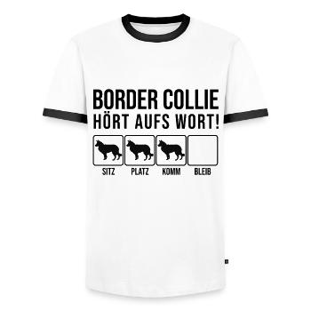 Border Collie - Écoutez le mot - drôle, chien - T-shirt contrasté Homme - blanc/noir - Devant - AI Model Female 172 light (172cm) & AI Model Male 178 dark (178cm)